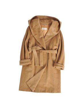 Max Mara Coat Long White Tag Hooded Wrap Wool Cashmere Hood Belted Beige